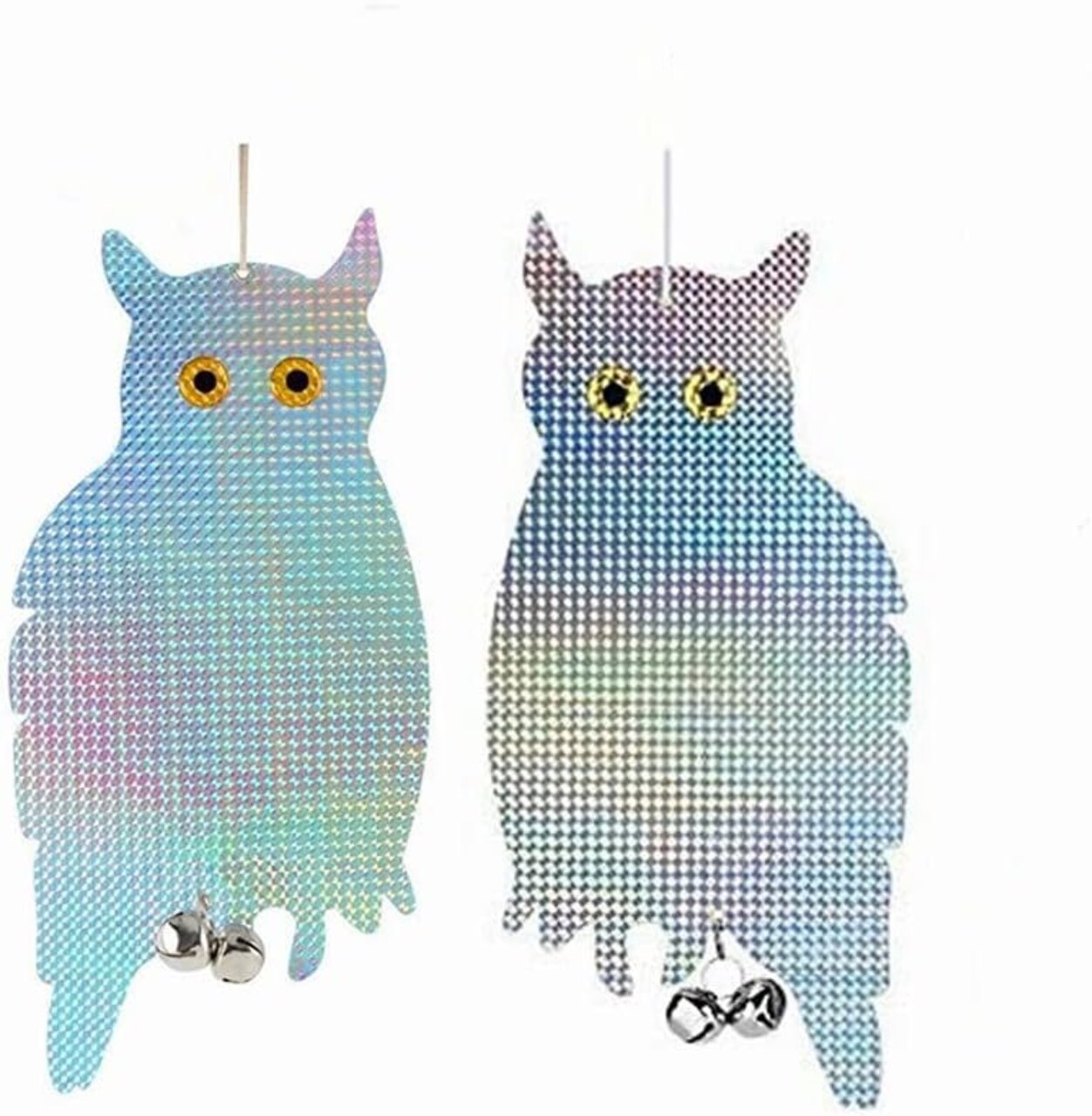 2 Pack Hanging Reflective Owl to Scare Birds Away Bird Blinder Bird Scare Devices Woodpecker, Swallow, Hawks, Crows, Pigeons and Birds